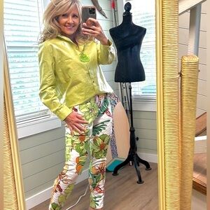 VTG Robert Krugman,Funky Waxed Lune Green Top/ Jacket, Cow-Hide Print Buttons, S